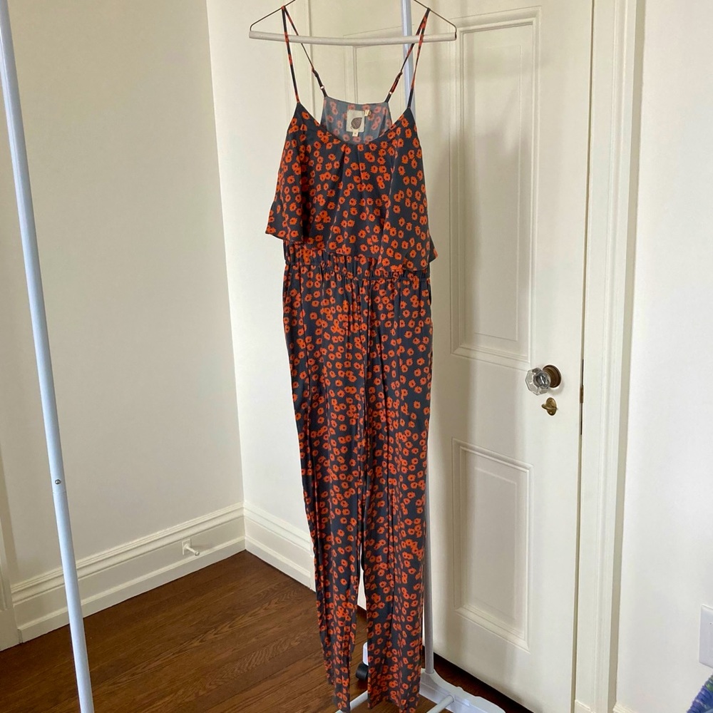 Gray and orange jumpsuit, spaghetti strap, size xs